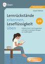 Susann Oelrichs, Lernrückstände erkennen, Leseflüssigkeit üben. Illustration: Kind liest auf Bank, Bücher stapeln sich.