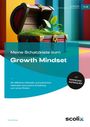 "Meine Schatzkiste zum Growth Mindset" steht auf einem bunten Hintergrund mit einer Schatztruhe und einer Pflanze darin.