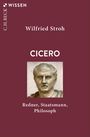 Wilfried Stroh, CICERO, Redner, Staatsmann, Philosoph. Büste von Cicero auf weinrotem Hintergrund.