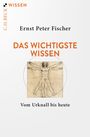 „C.H. Beck Wissen“ in orange, „Ernst Peter Fischer“, „Das Wichtigste Wissen“, „Vom Urknall bis heute“. Vitruvianischer Mensch.
