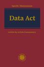 "Data Act" in großer gelber Schrift auf dunkelblauem Hintergrund, Namen oben, Kommentartext unten, roter Hintergrund, gelbes Logo.