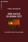 Titel: Der Sacco di Roma 1527. Untertitel: Geschichte einer Katastrophe. Unten brennende Stadt als Gemälde.
