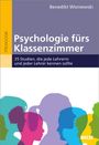 „Psychologie fürs Klassenzimmer“, 35 Studien für Lehrer. Silhouetten von Personen in bunten Farben.