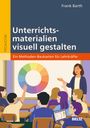 Titel: Unterrichtsmaterialien visuell gestalten. Illustration: Lehrerin zeigt auf Farbrad, Schüler interagieren.