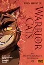 „Warrior Cats: Die Prophezeiungen beginnen“, Illustration einer Katze vor floraler Kulisse. Hinweise auf Band 5 und 6.