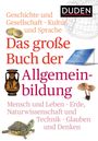 "Duden - Das große Buch der Allgemeinbildung" zeigt Münzen, Solarpanel, Vase, Pilze, Schildkröte und Weltkarte.
