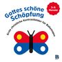 Oben: "Gottes schöne Schöpfung". Unten: "Erste christliche Kontrastbilder für Babyaugen". Illustration eines Schmetterlings.