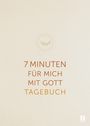 Text: "7 MINUTEN FÜR MICH MIT GOTT TAGEBUCH". Unter einer stilisierten Feder in einem Kreis. Beige Hintergrund.