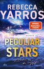 Text: "Rebecca Yarros", "Spiegel Bestseller-Autorin", "Roman Peculiar Stars", "Zwischen uns die Welt". 

Hintergrund: Sternenhimmel über Wolken.