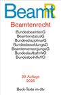 "Beamtenrecht" steht in Rot, darunter Gesetze wie "Bundesbeamtengesetz". "39. Auflage 2026" in Rot am Ende.