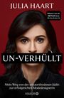 "Julia Haart, UN-VERHÜLLT. Mein Weg von der ultraorthodoxen Jüdin zur erfolgreichen Modedesignerin." Rotes Hintergrundbild mit Frau.