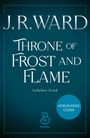 „J.R. Ward, Throne of Frost and Flame, Geliebter Feind, Vorläufiges Cover.“ Elegante Schrift auf blauem Hintergrund.