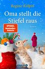 "Oma stellt die Stiefel raus" von Regine Kölpin. Ein Hase, ein roter Stiefel und eine Frau im Schnee.