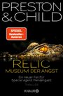 "PRESTON & CHILD", "SPIEGEL Bestseller-Autoren", "RELIC: MUSEUM DER ANGST", "Ein neuer Fall für Special Agent Pendergast", "THRILLER", "KNAUR". Ein Krokodilauge im Wasser.