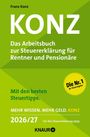 Buchcover mit grünem Hintergrund, Text: "Franz Konz, KONZ, Das Arbeitsbuch zur Steuererklärung für Rentner und Pensionäre".