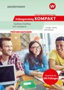 Text oben: westermann. Titel: Prüfungstraining KOMPAKT. Thema: Kaufmann/Kauffrau im E-Commerce. Unten: Drei lächelnde Personen an einem Tisch mit Laptop und Unterlagen.