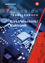 „FRIEDRICH Tabellenbuch Elektrotechnik/Elektronik“. Hintergrund zeigt eine unscharfe Platine, rote und blaue Akzente.