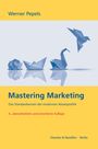 „Mastering Marketing“ von Werner Pepels, Origami-Designs auf blauem Hintergrund, gelber Streifen unten.