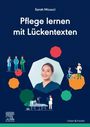 "Pflege lernen mit Lückentexten" von Sarah Micucci. Illustration mit medizinischen Szenen und grünem Titel.