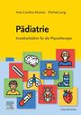 "Pädiatrie: Krankheitslehre für die Physiotherapie" auf gelbem Hintergrund. Bunte medizinische Illustrationen.