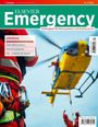 Texte: "Elsevier Emergency", "Fachmagazin für Rettungsdienst und Notfallmedizin", "Luftrettung", "ADAC HEMS Academy."  
Hintergrund: Ein Rettungshubschrauber in der Luft, Fokus auf Sicherheitsausrüstung.