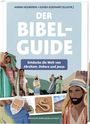 Buchtitel: "Der Bibel-Guide". Unten Bilder von Personen, einer Schriftrolle, einer Schlange und einem Gebäude.
