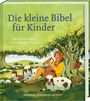 „Die kleine Bibel für Kinder“ steht in großen Buchstaben, darunter ein Hirte mit Tieren unter einem Baum, fröhliche Szene.