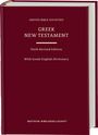 "UNITED BIBLE SOCIETIES," "GREEK NEW TESTAMENT," "Sixth Revised Edition," auf rotem Buchcover; Verlag: Deutsche Bibelgesellschaft.