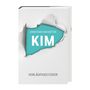 Buchcover: „KIM“ und „Jonathan Van Meter“ in Weiß auf Türkis, „Vorläufiges Cover“ in Grau. Papier aufgerissen.