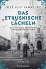 "José Luis Sampedro: Das etruskische Lächeln. »Ein wahrer Schatz. Schlicht, brillant und von stiller Eleganz.« El País. Roman." Ein älterer Mann und ein Kind, rückenansicht vor einer Kathedrale, stilvolles Design.
