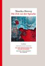 „Monika Herceg, Die Zeit vor der Sprache, Gedichte, zweisprachige Ausgabe, aus dem Kroatischen von Philine Bickhardt.”  
Oben abstrakte Kunst in Rot und Blau.