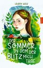 „Der Sommer, in dem der Blitz mich traf“ von Lauren Wolk. Aquarellillustration eines Mädchens und einer Landschaft.