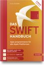 Text: "Das Swift-Handbuch: Apps programmieren für alle Apple-Plattformen." Illustration eines fliegenden Vogels.