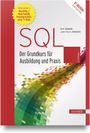 "SQL: Der Grundkurs für Ausbildung und Praxis" mit buntem Pixelmuster; Autoren: Ralf Adams, John-Harry Wieken.
