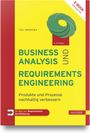 „E-BOOK inklusive“, „BUSINESS ANALYSIS UND REQUIREMENTS ENGINEERING“, gelber Hintergrund, Logo oben rechts.