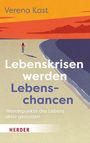„Lebenskrisen werden Lebenschancen“: Buchcover, Frau am Strand, oranger Himmel, blaues Meer.