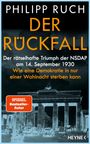 „PHILIPP RUCH DER RÜCKFALL“, „Der rätselhafte Triumph der NSDAP“, „SPIEGEL Bestseller-Autor“. Negativbild des Brandenburger Tors.