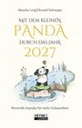 „Mit dem kleinen Panda durch das Jahr 2027“. Illustration: Ein Panda blickt am Wasser auf einen Schmetterling.