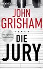 Text: "John Grisham, Roman, Die Jury, Der legendäre Weltbestseller." Stufen führen zu Säulen und einer großen Tür.