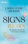 "Signs Zeichen: Die geheime Sprache des Universums verstehen." Ein Schmetterling und eine Feder auf blauem Hintergrund.