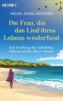 Titel: "Die Frau, die das Lied ihres Lebens wiederfand". Autor: Miguel Ángel Montero. Illustration: Frau am Strand.