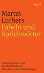 "Martin Luthers Fabeln und Sprichwörter" von Reinhard Dithmar. Leuchtend orangefarbener Hintergrund, Insel-Logo.