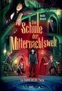 „Die Schule der Mitternachtswelt“ und „Ein Dämon auf der Flucht“. Jugendliche stehen in einer mystischen Bibliothek.