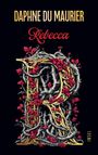 "DAPHNE DU MAURIER, Rebecca, INSEL. Großes, goldenes 'R' mit roten Blättern und grauen Zweigen verziert."