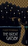 Titel: "F. Scott Fitzgerald, The Great Gatsby, Insel". Art-déco-Illustration einer eleganten Frau unter Sternen.
