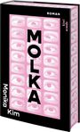 Text: Roman, Molka, Monika Kim, space Kim. Design: Rosa Hintergrund mit zahlreichen Augen.