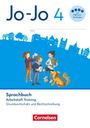 "Jo-Jo 4, Sprachbuch. Arbeitsheft Training, Grundwortschatz und Rechtschreibung. Illustration von Kindern mit Hund."