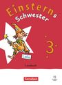 „Einsterns Schwester“, „Lola“, „Lesebuch“, „3“, „Cornelsen“. Illustration: Mädchen in Zauberhut mit Sternstab auf rotem Hintergrund.