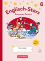 "Englisch-Stars Grammar Comics 6" mit Kindern, die mit Bällen am Strand spielen, und einem Oktopus. Cornelsen-Logo unten.