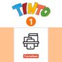 "TINTO 1", "Cornelsen". Bunte Buchstaben, darunter eine Zahl im Kreis. Illustration mit Büchern und Textlogo.
